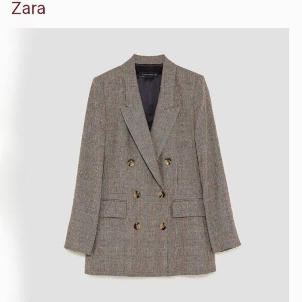zara herringbone blazer double breasted